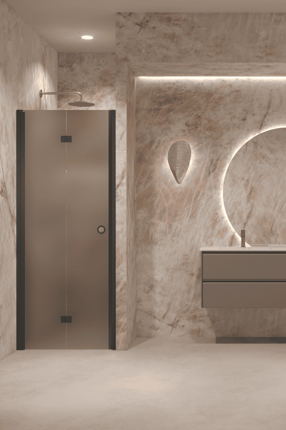 Folding shower door with wall magnet Hietakari Forma 383, black frame, brown satin glass Folding shower door with wall magnet Hietakari Forma 383, black frame, brown satin glass