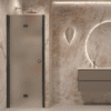Folding shower door with wall magnet Hietakari Forma 383, black frame, satin frosted glass Folding shower door with wall magnet Hietakari Forma 383, black frame, satin frosted glass