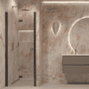 Folding shower door with wall magnet Hietakari Forma 383, black frame, super bright glass Folding shower door with wall magnet Hietakari Forma 383, black frame, super bright glass