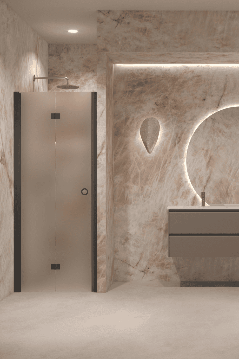 Folding shower door with wall magnet Hietakari Forma 383, black frame, super bright satin glass Folding shower door with wall magnet Hietakari Forma 383, black frame, super bright satin glass
