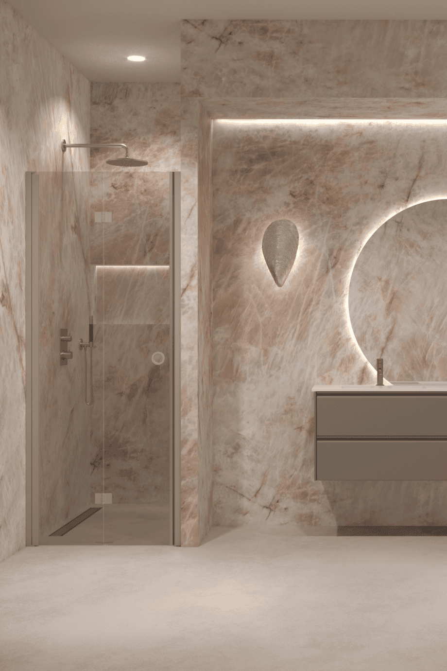 Folding shower door with wall magnet Hietakari Forma 383, Sand frame, bronze tinted glass Folding shower door with wall magnet Hietakari Forma 383, Sand frame, bronze tinted glass