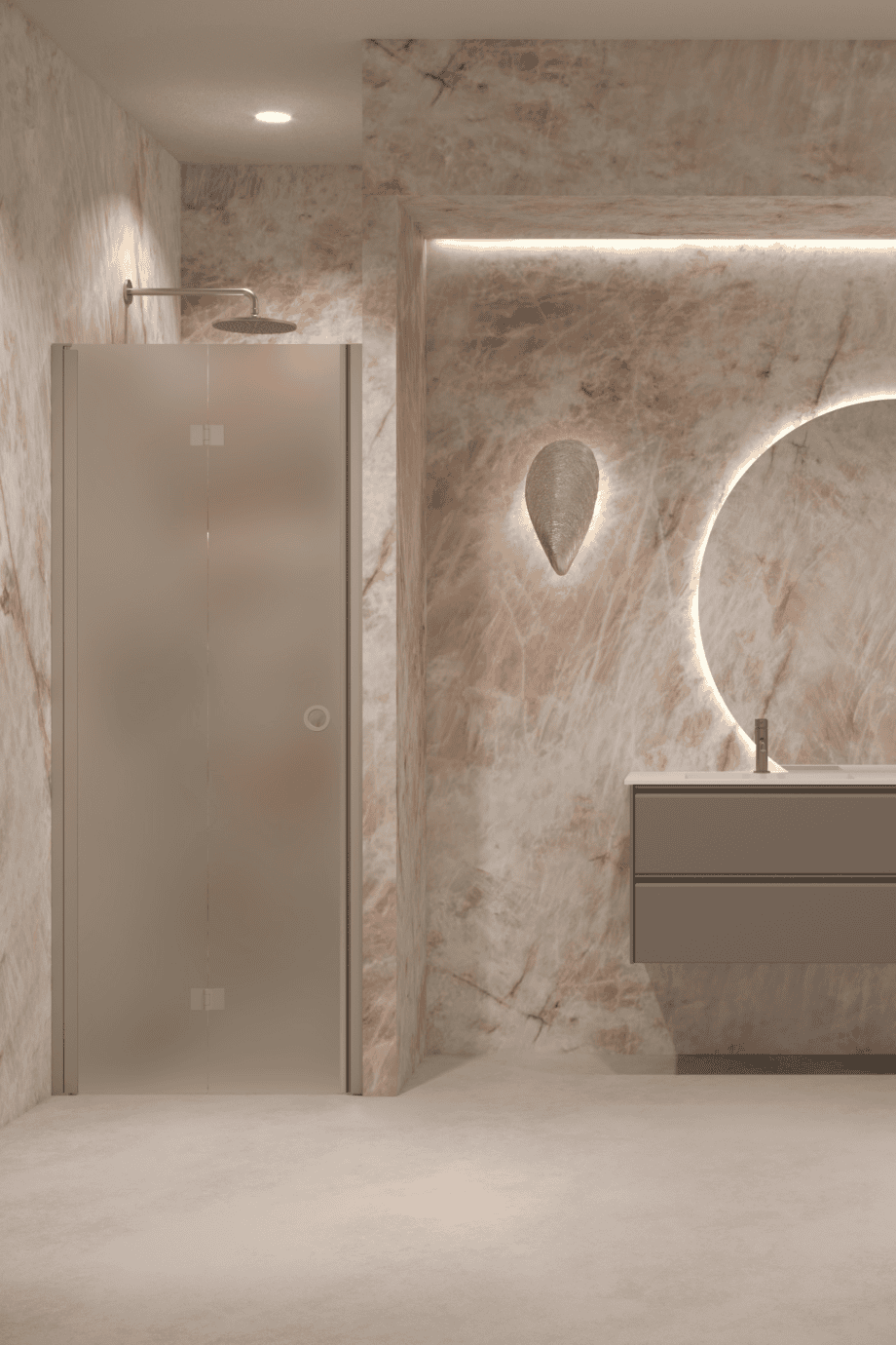 Folding shower door with wall magnet Hietakari Forma 383, Sand frame, satin frosted glass Folding shower door with wall magnet Hietakari Forma 383, Sand frame, satin frosted glass