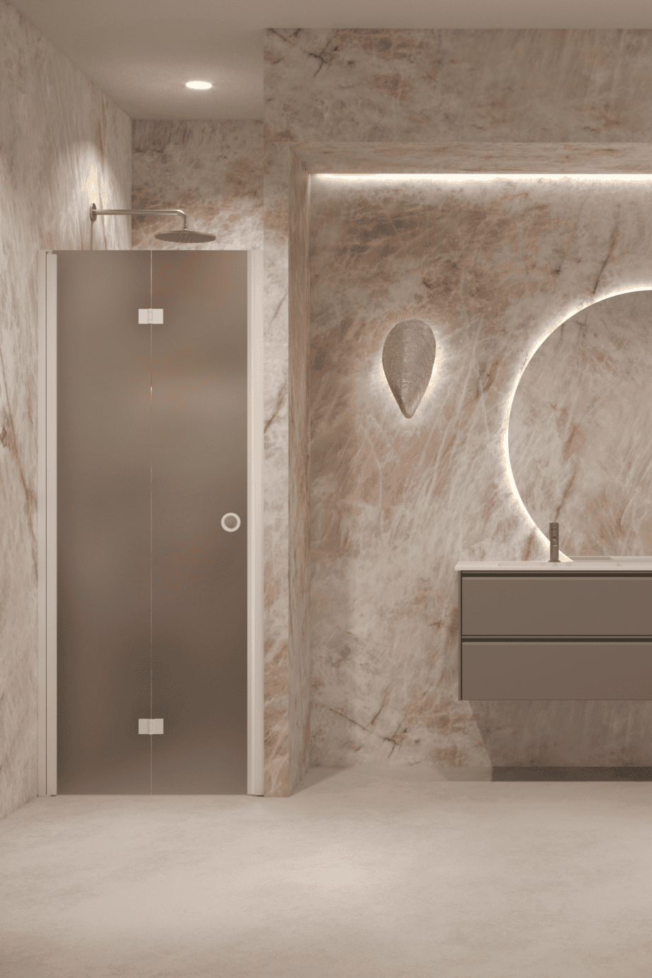 Folding shower door with wall magnet Hietakari Forma 383, white frame, brown satin glass Folding shower door with wall magnet Hietakari Forma 383, white frame, brown satin glass