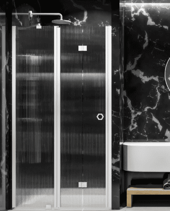 Folding shower door with fixed part and wall magnet Hietakari Forma 385, white frame, clear glass