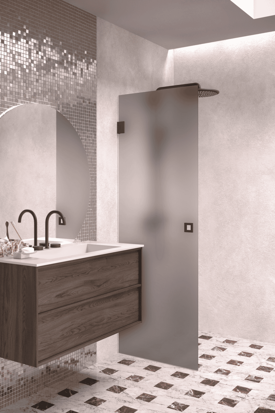 Hinged shower door Hietakari Vetro 512, Cocoa fittings, grey satin glass