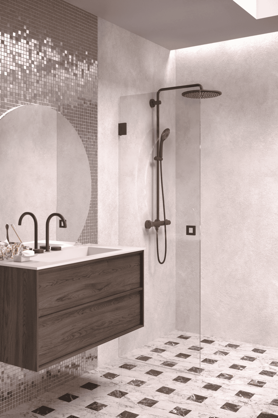 Hinged shower door Hietakari Vetro 512, Cocoa fittings, clear glass