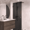 Hinged shower door Hietakari Vetro 512, Cocoa fittings, black glass