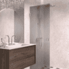 Hinged shower door Hietakari Vetro 512, brushed fittings, grey reeded glass