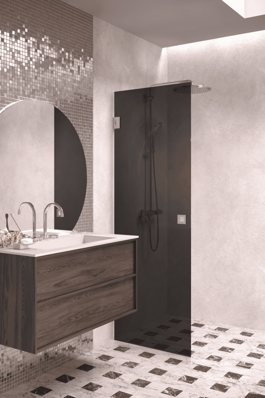 Hinged shower door Hietakari Vetro 512, brushed fittings, black glass