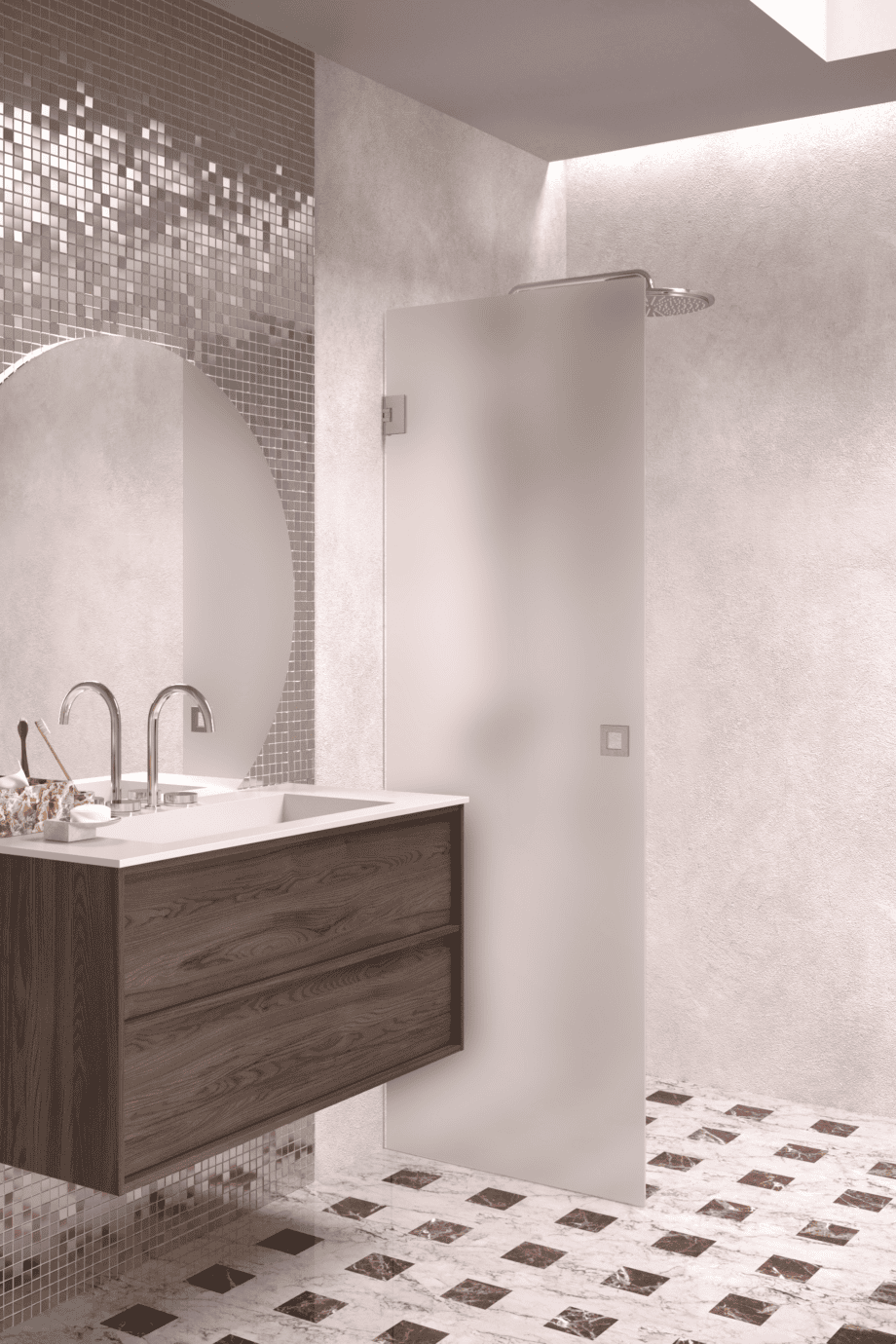Hinged shower door Hietakari Vetro 512, brushed fittings, satin frosted glass