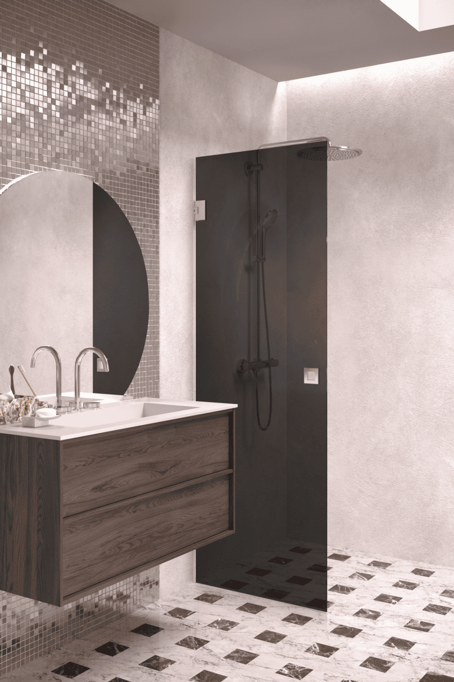 Hinged shower door Hietakari Vetro 512, chrome fittings, black glass