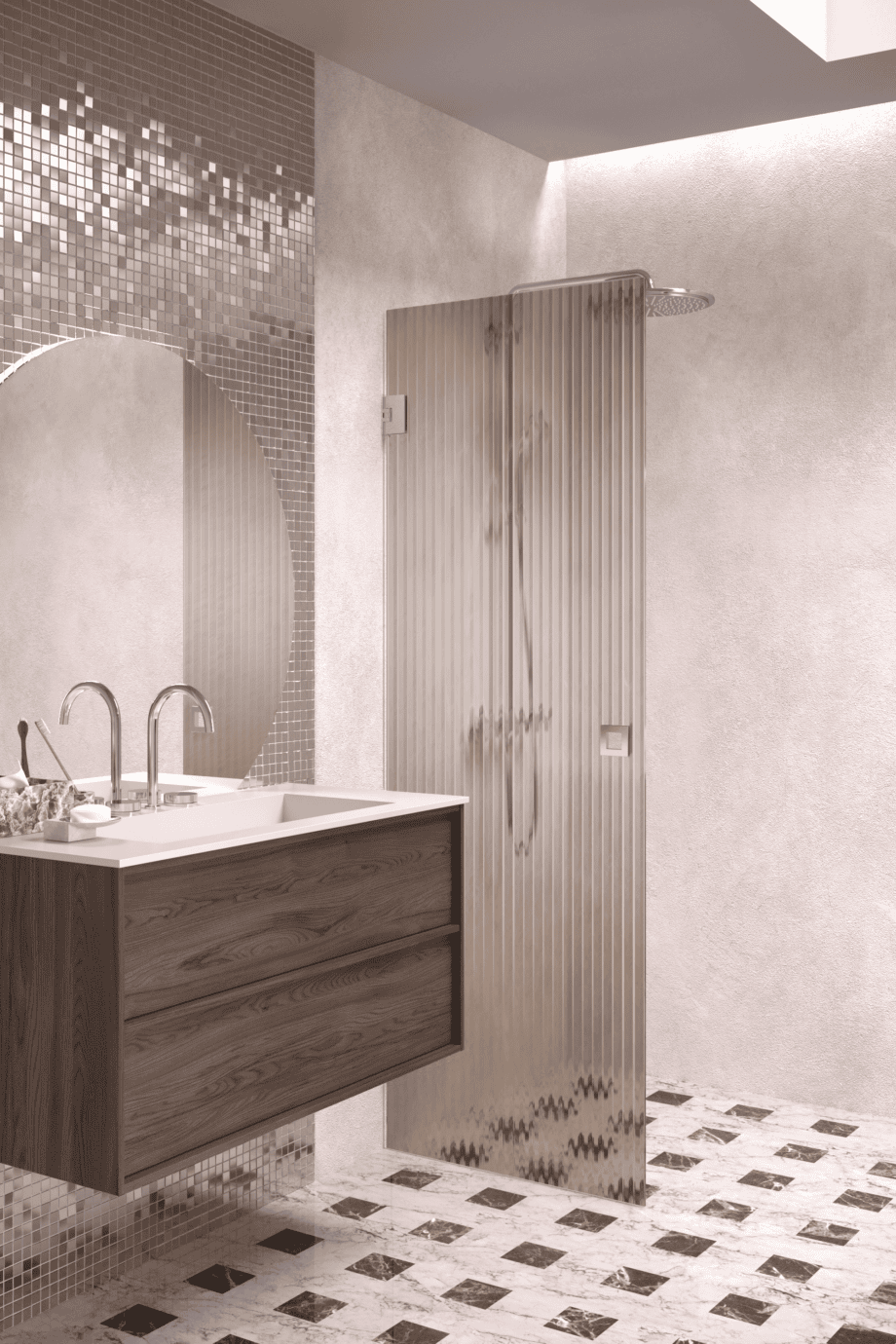 Hinged shower door Hietakari Vetro 512, chrome fittings, brown reeded glass