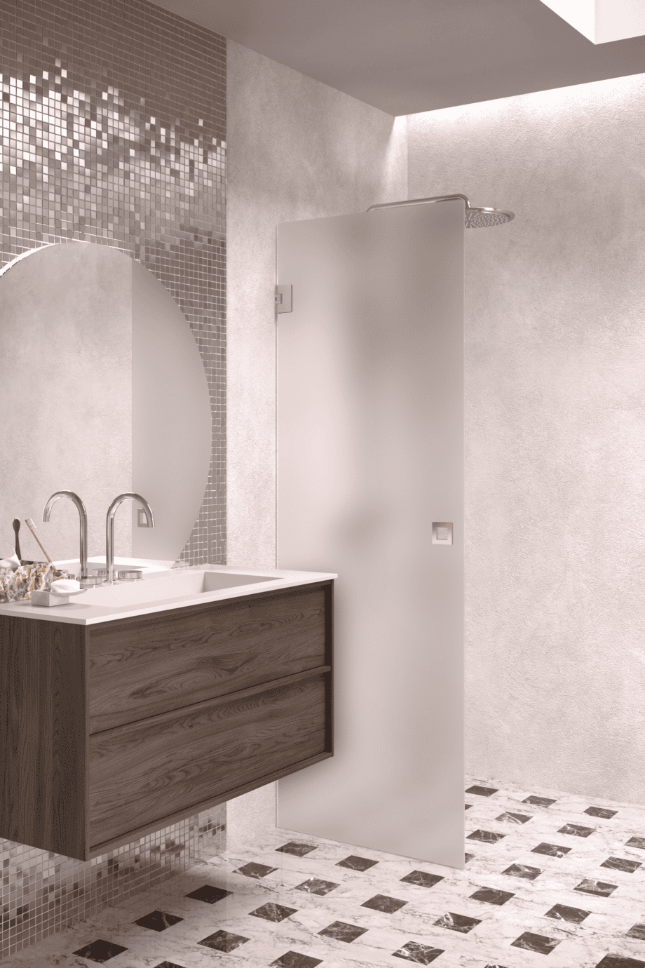 Hinged shower door Hietakari Vetro 512, chrome fittings, satin frosted glass