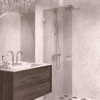 Hinged shower door Hietakari Vetro 512, brass fittings, grey tinted glass