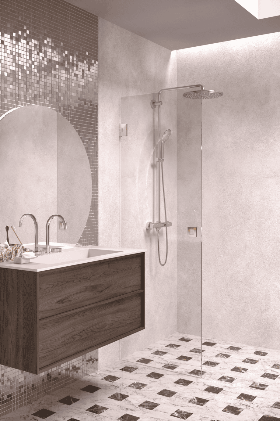 Hinged shower door Hietakari Vetro 512, brass fittings, super bright glass