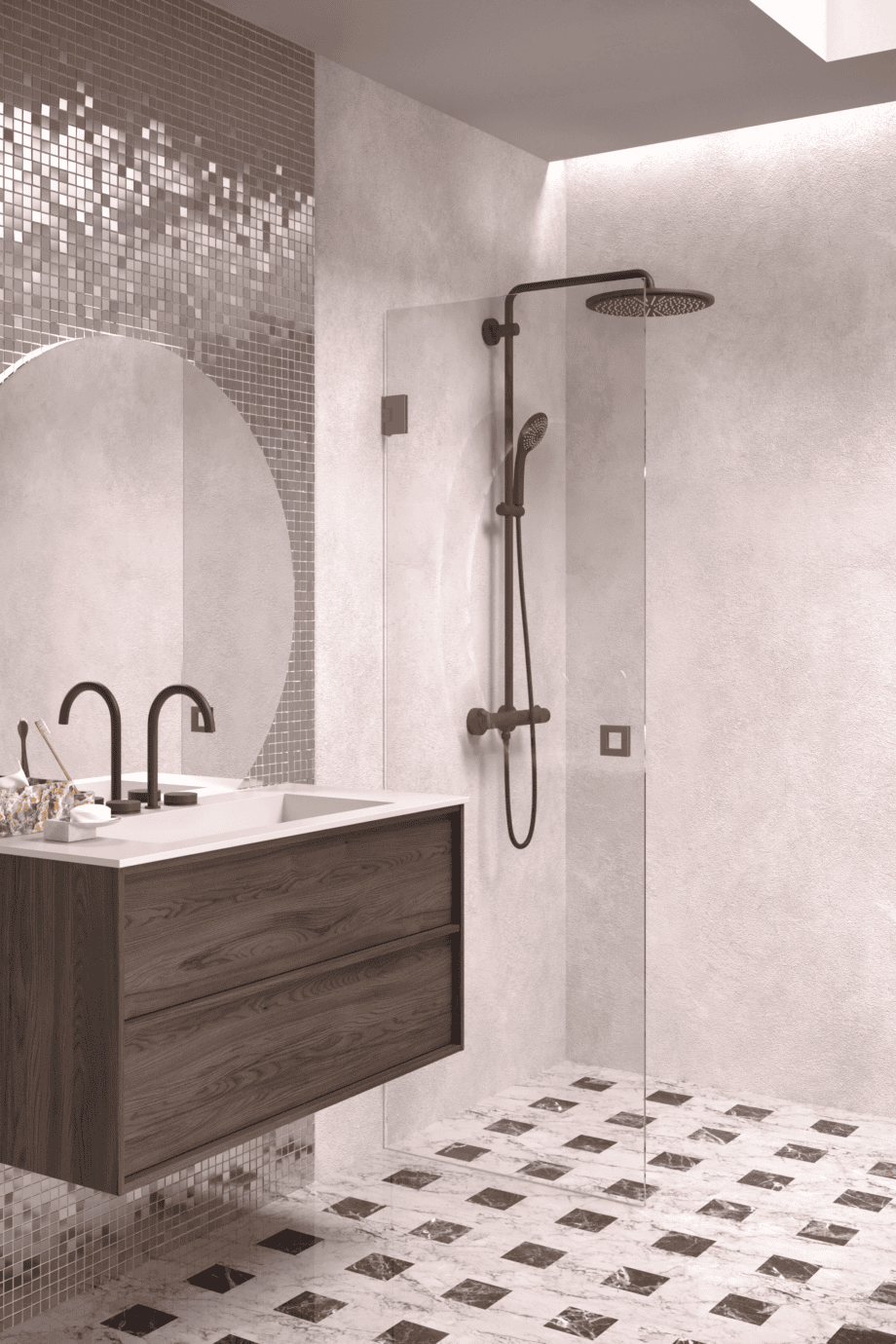 Hinged shower door Hietakari Vetro 512, Mocha fittings, super bright glass