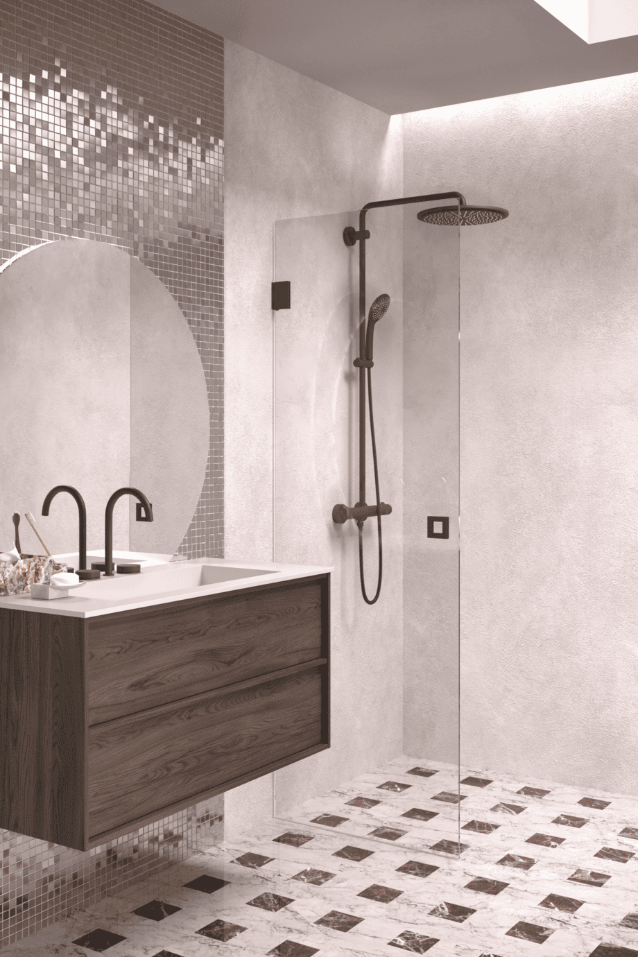 Hinged shower door Hietakari Vetro 512, black fittings, clear glass