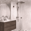 Hinged shower door Hietakari Vetro 512, black fittings, reeded glass