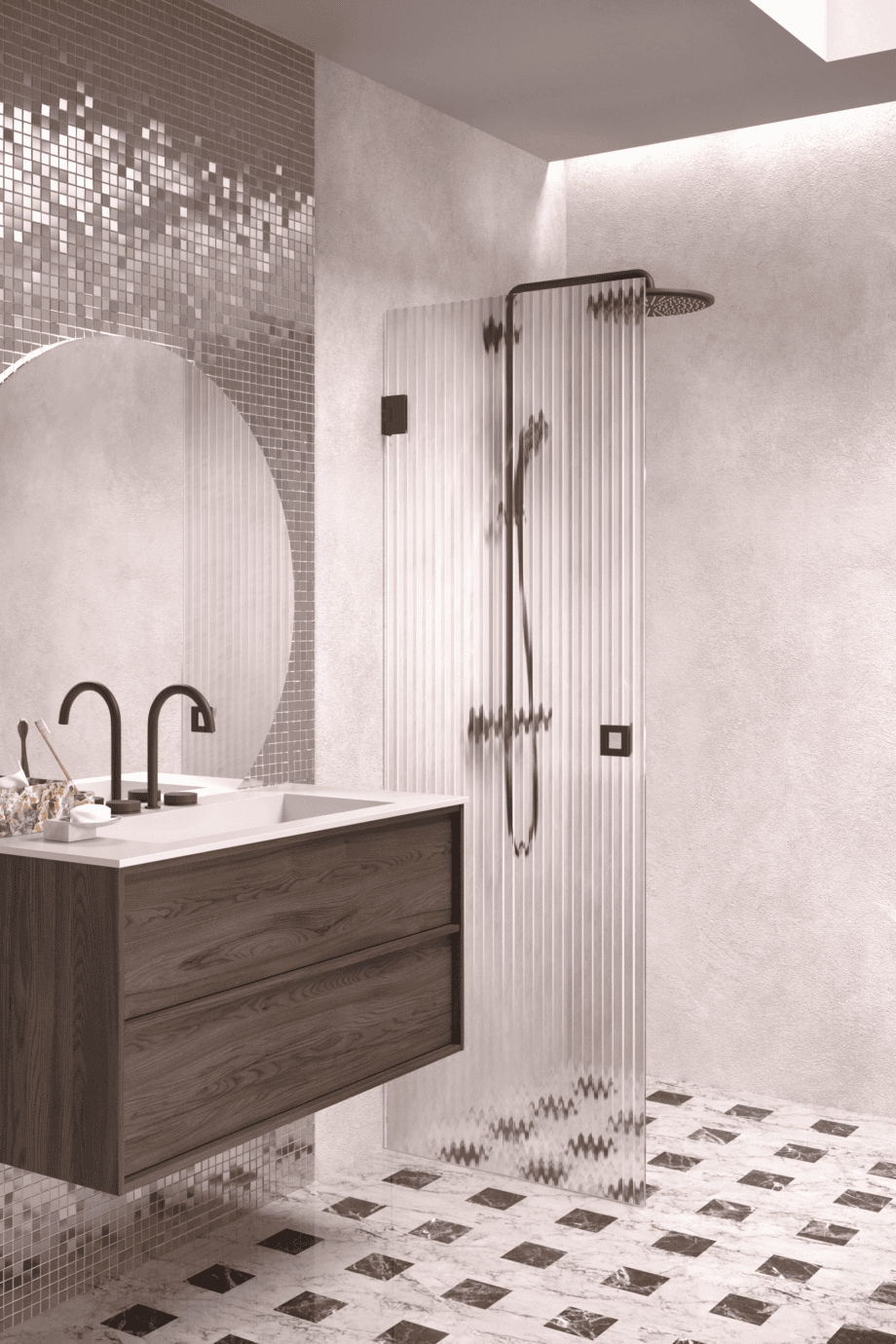Hinged shower door Hietakari Vetro 512, black fittings, reeded glass