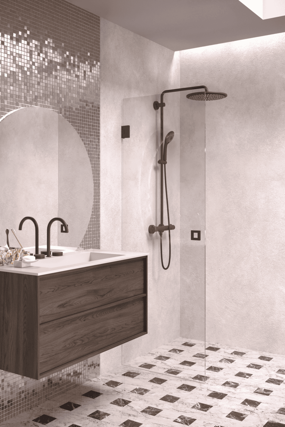 Hinged shower door Hietakari Vetro 512, black fittings, super bright glass