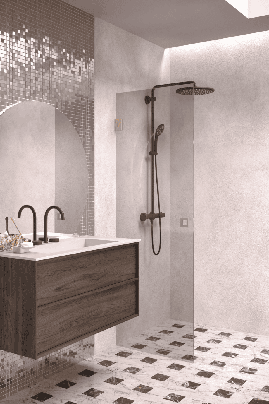Hinged shower door Hietakari Vetro 512, Sand fittings, grey tinted glass