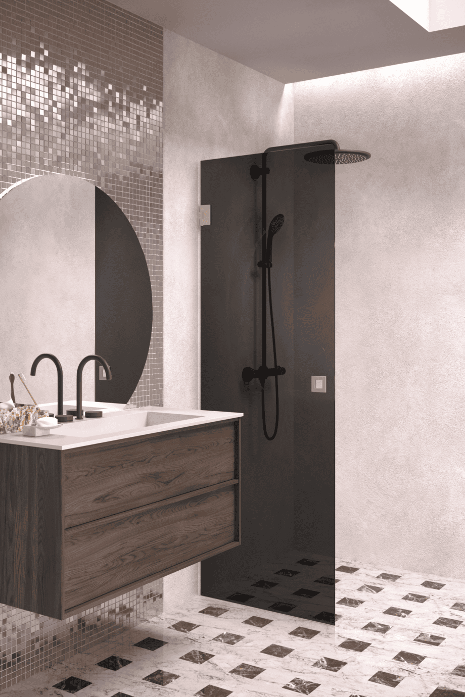 Hinged shower door Hietakari Vetro 512, Sand fittings, black glass