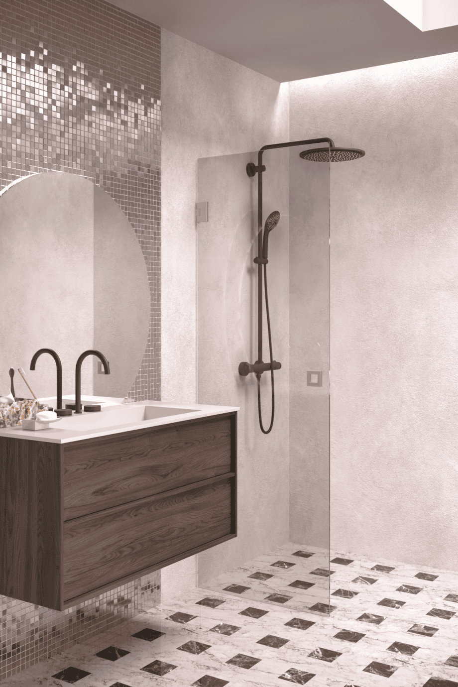 Hinged shower door Hietakari Vetro 512, Sand fittings, bronze tinted glass