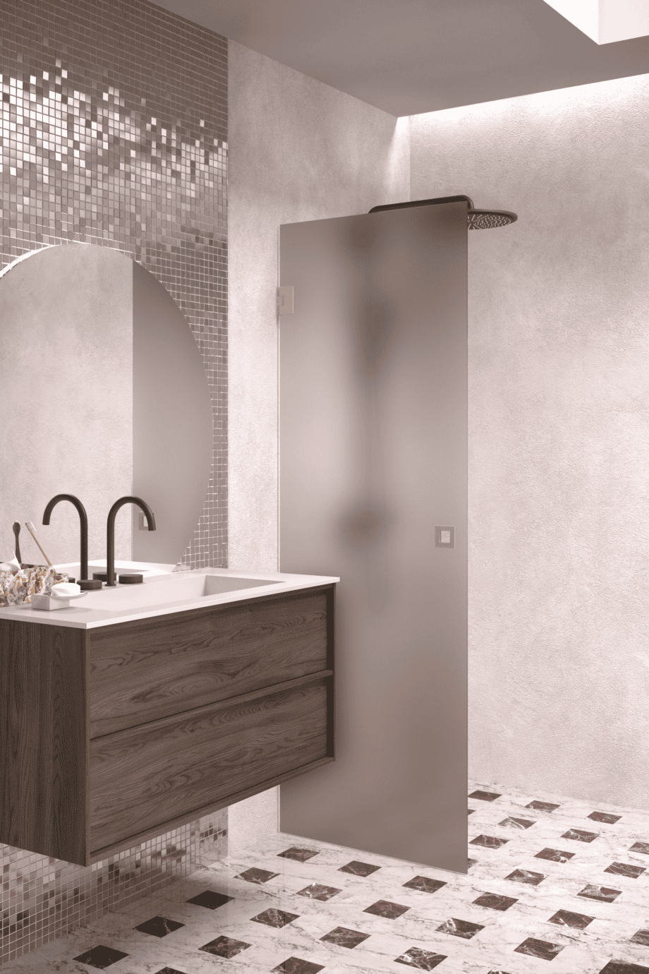 Hinged shower door Hietakari Vetro 512, Sand fittings, brown satin glass