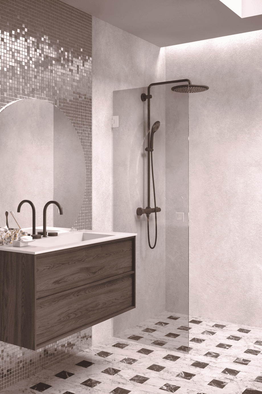 Hinged shower door Hietakari Vetro 512, white fittings, grey tinted glass