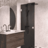 Hinged shower door Hietakari Vetro 512, white fittings, black glass