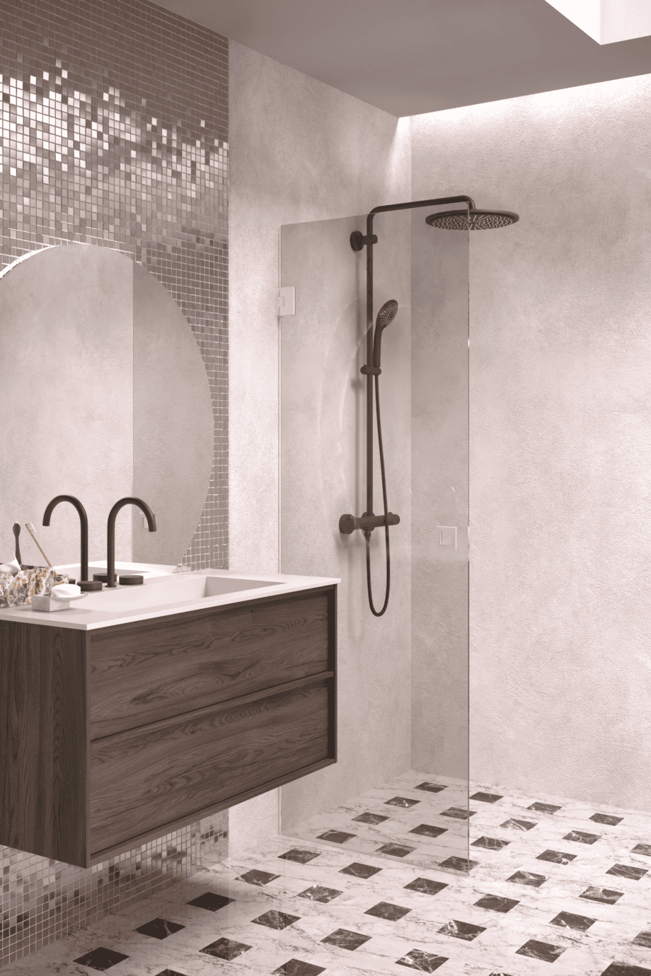 Hinged shower door Hietakari Vetro 512, white fittings, bronze tinted glass