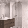 Arched hinged shower door Hietakari Vetro 519, chrome fittings, grey tinted glass