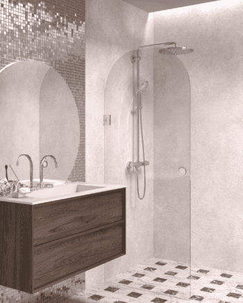 Arched hinged shower door Hietakari Vetro 519, chrome fittings, clear glass