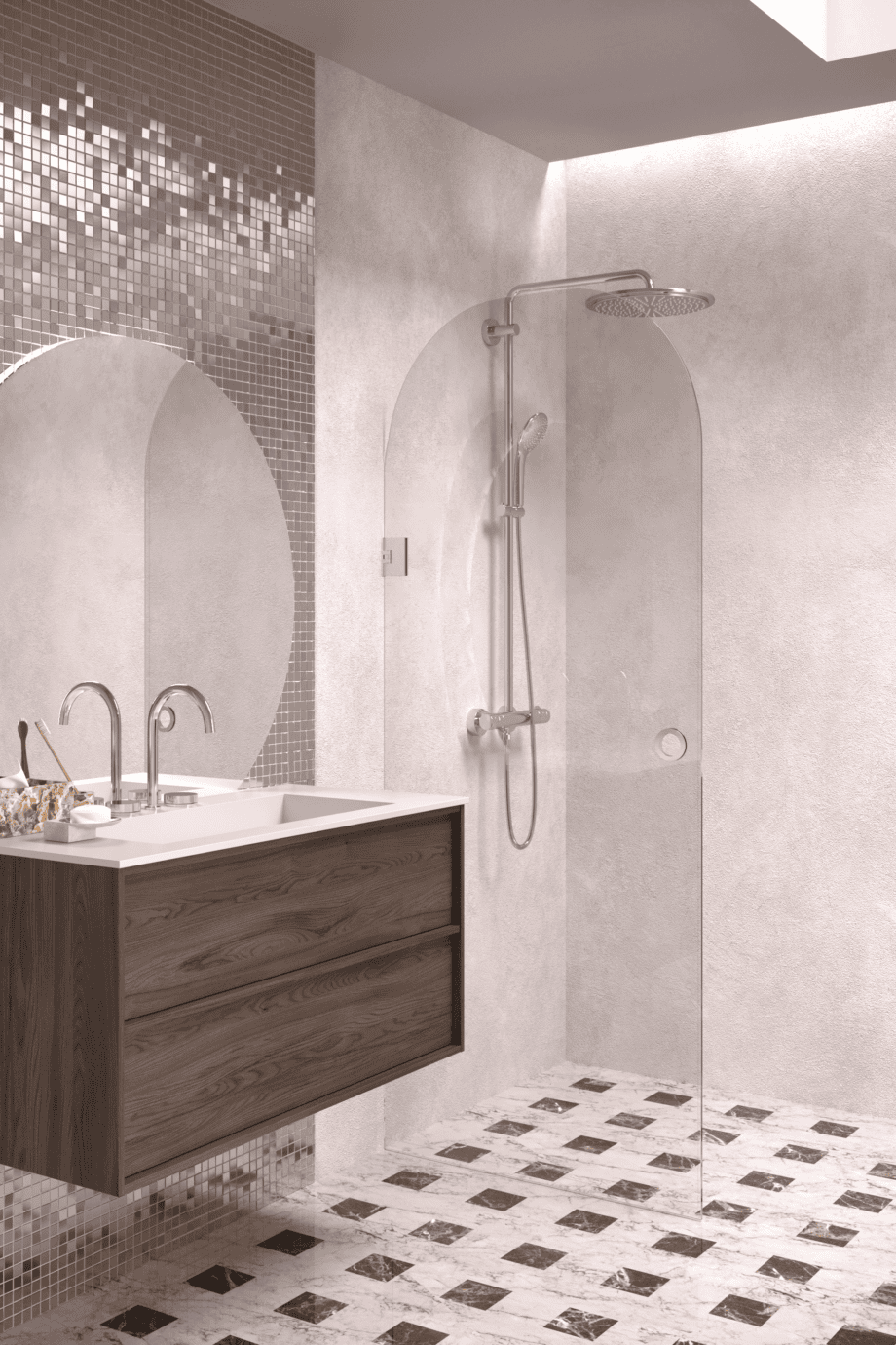 Arched hinged shower door Hietakari Vetro 519, chrome fittings, clear glass