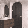 Arched hinged shower door Hietakari Vetro 519, chrome fittings, black glass