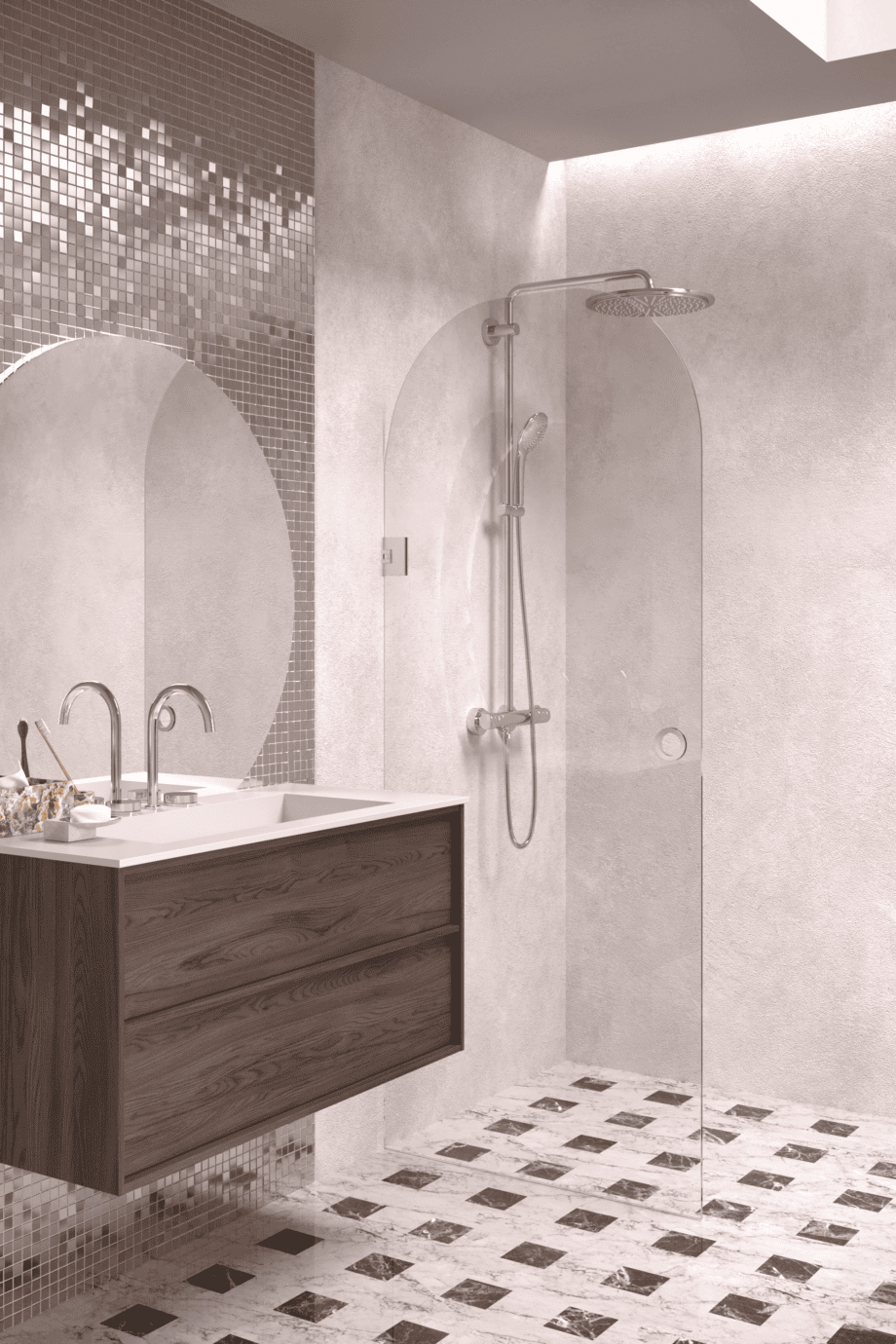 Arched hinged shower door Hietakari Vetro 519, chrome fittings, super bright glass