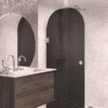 Arched hinged shower door Hietakari Vetro 519, brass fittings, black glass