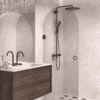 Arched hinged shower door Hietakari Vetro 519, black fittings, bronze tinted glass