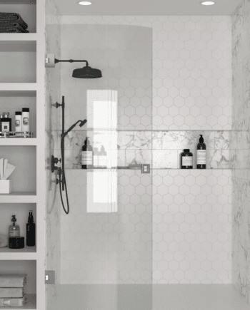 Curved hinged shower door Hietakari Vetro 522, chrome fittings, clear glass