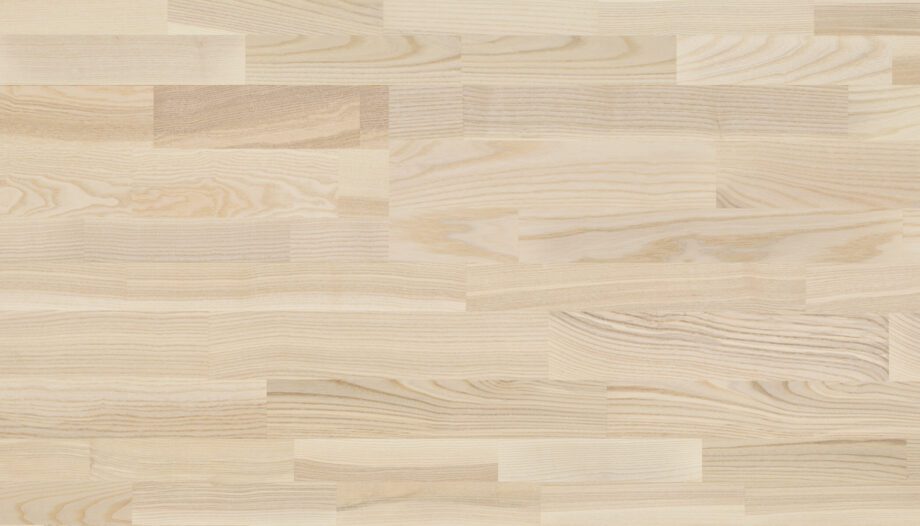 Engineered Ash Flooring 3-Strip Esta Elegant White matt lacquered – close-up Engineered Ash Flooring 3-Strip Esta Elegant White matt lacquered – 3