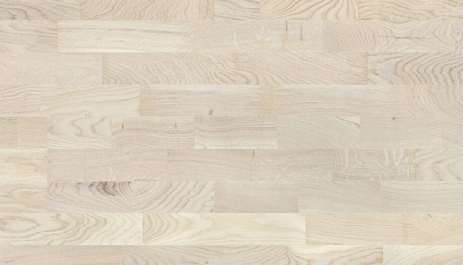 Engineered Oak Flooring 3-Strip Esta Promo White extra matt lacquered – close-up Engineered Oak Flooring 3-Strip Esta Promo White extra matt lacquered – 2