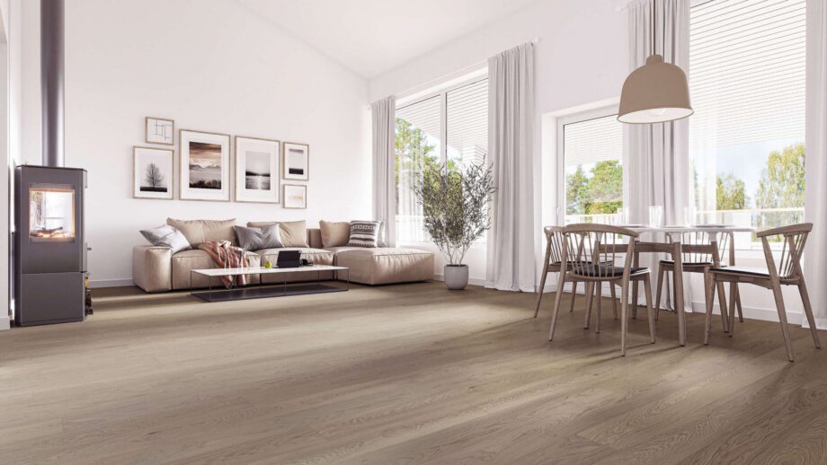 Engineered Oak Flooring Esta Nordic S Sandstone extra matt lacquered – close-up Engineered Oak Flooring Esta Nordic S Sandstone extra matt lacquered – 3