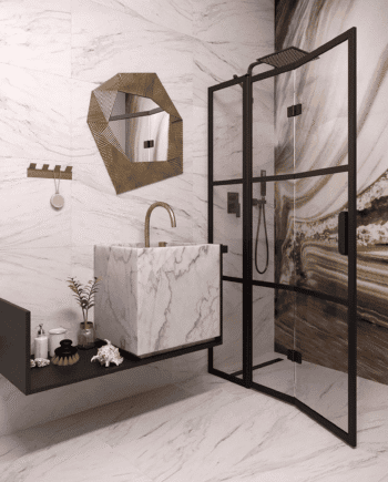 Hinged shower screen with fixed part Hietakari Bläk 885 Tokyo