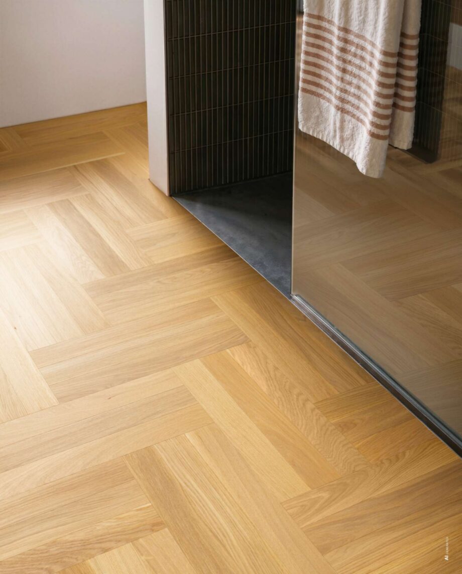 Herringbone Flooring Bauwerk Monopark Oak Nature 15 matt lacquered sanded – view 4 Herringbone Flooring Bauwerk Monopark Oak Nature 15 matt lacquered sanded – 4