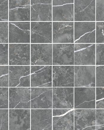Marble-effect matt porcelain mosaic tile Tau Elite Graphite 5x5, 30x30 cm, graphite grey