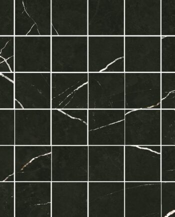 Marble-effect polished porcelain mosaic tile Tau Elite Black 5x5 Pol, 30x30 cm, black