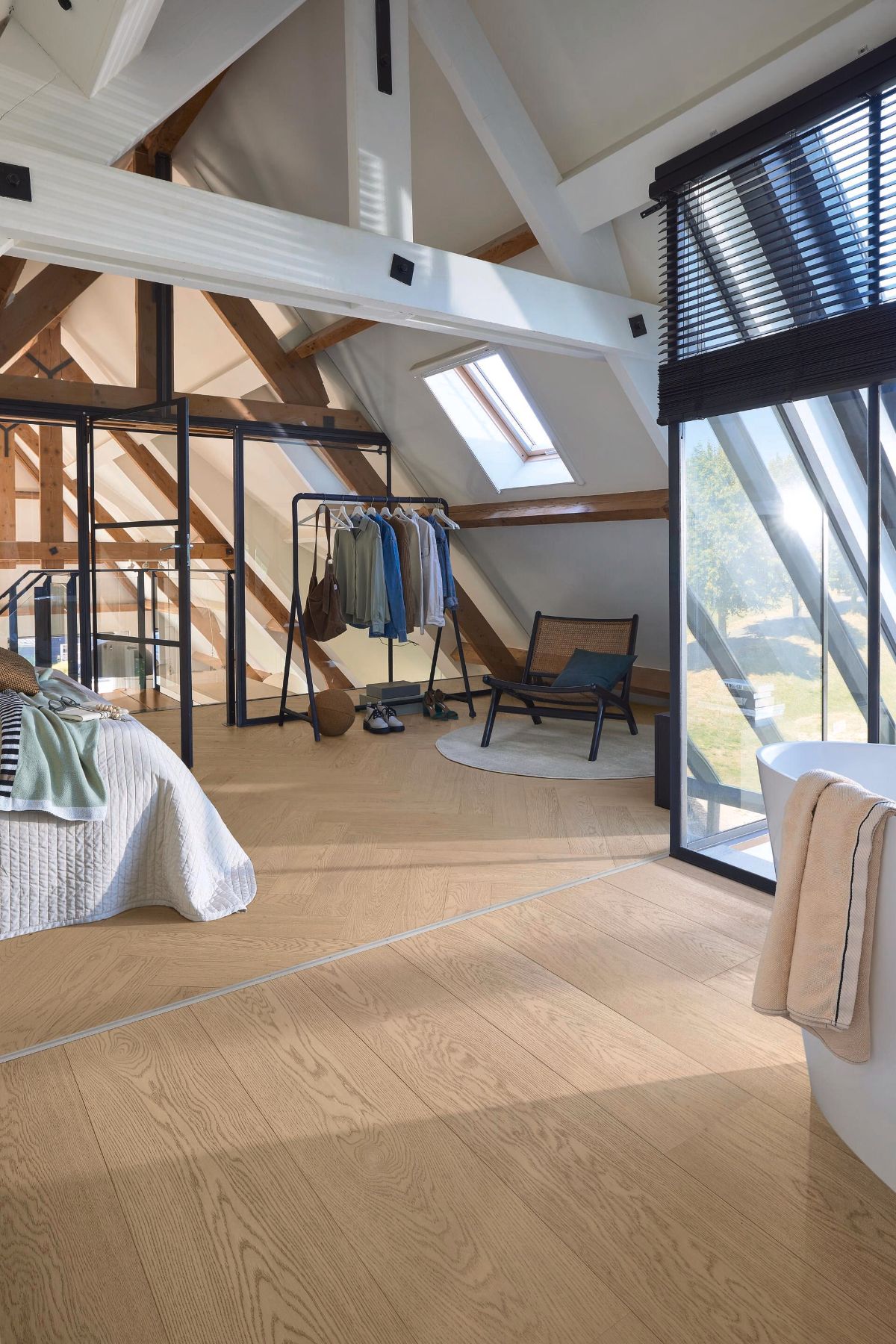 Oak parquet Meister, Lindura HD 400, Natural sand grey oak 20224, 1-strip, 2200 x 270 mm, brushed, ultra matt lacquered