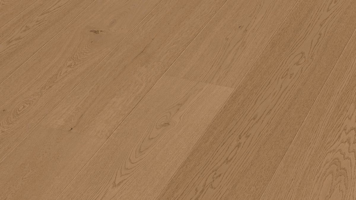 Oak parquet Meister, Lindura HD 400, Clay brown oak lively 20227, 1-strip, 2200 x 205 mm, brushed, ultra matt lacquered