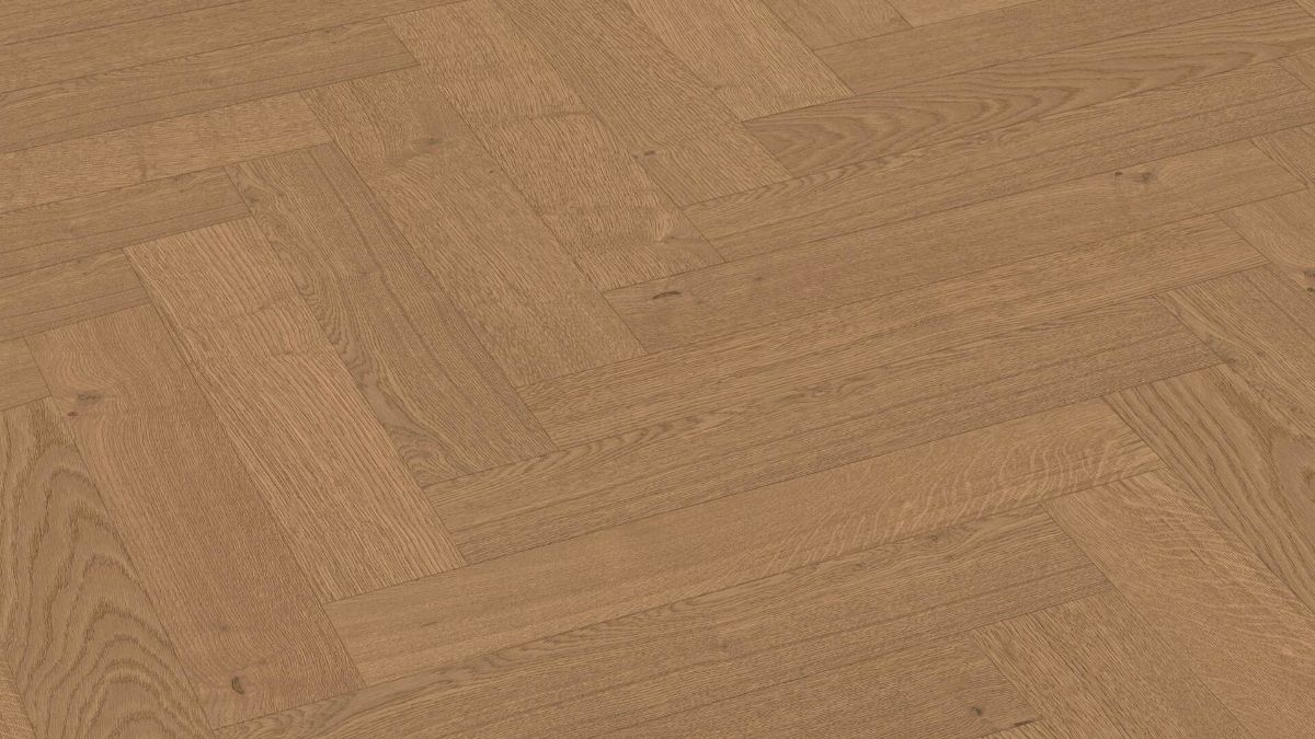 Herringbone parquet Meister, Lindura HS 500, Classic oak Clay brown 20233, herringbone, 700 x 140 mm, brushed, ultra matt lacquered