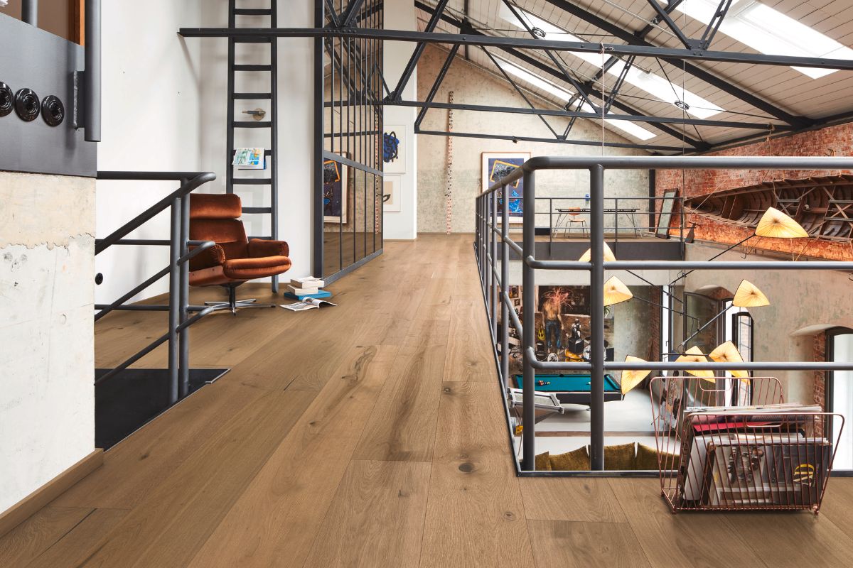 Oak parquet Meister, Lindura HD 400, Authentic greige oak 08923, 1-strip, 2200 x 270 mm, brushed, ultra matt lacquered